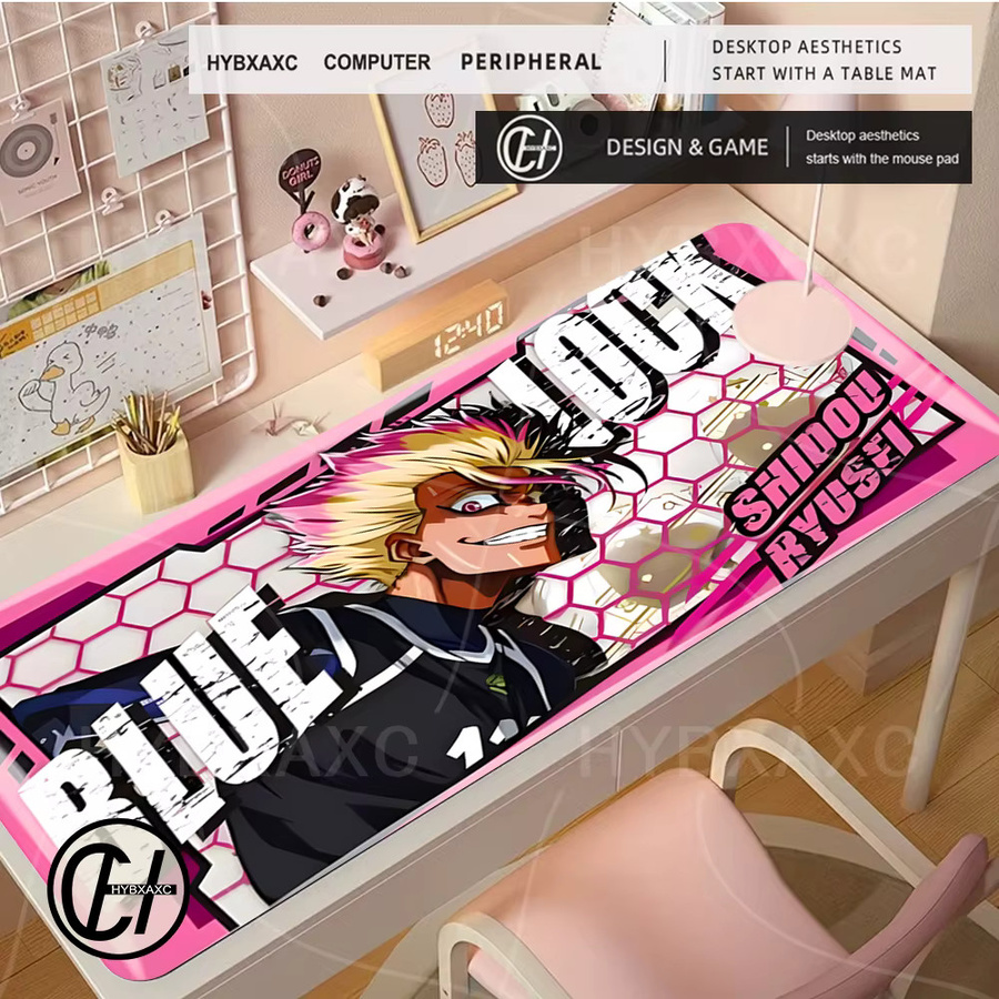 HYBXAXC Sae Itoshi Anime-Gaming-Mauspad mit blauem Schloss Design, rutschfeste Schreibtischunterlage für PC und Laptop, mehrfarbig - Bild 3