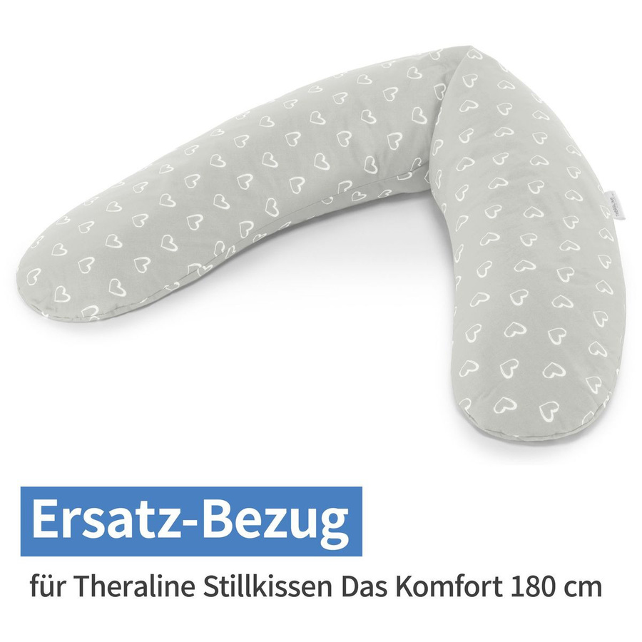 Theraline Ersatzbezug für Stillkissen Das Komfort, Herzen, Grau, 180 cm - Bild 1