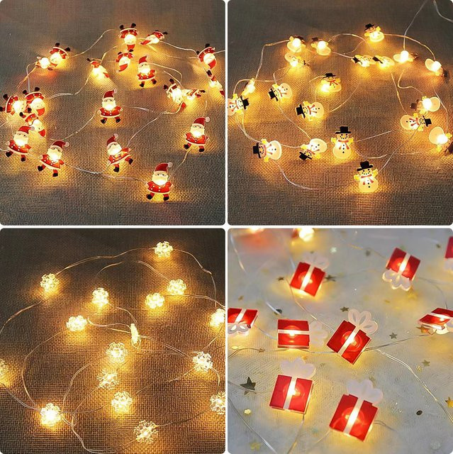 LED Weihnachts Lichterkette mit Schneeflocken, Schneemann und Santa Claus Motiven in Warmweiß und Multicolour für deinen Weihnachtsbaum - Bild 1