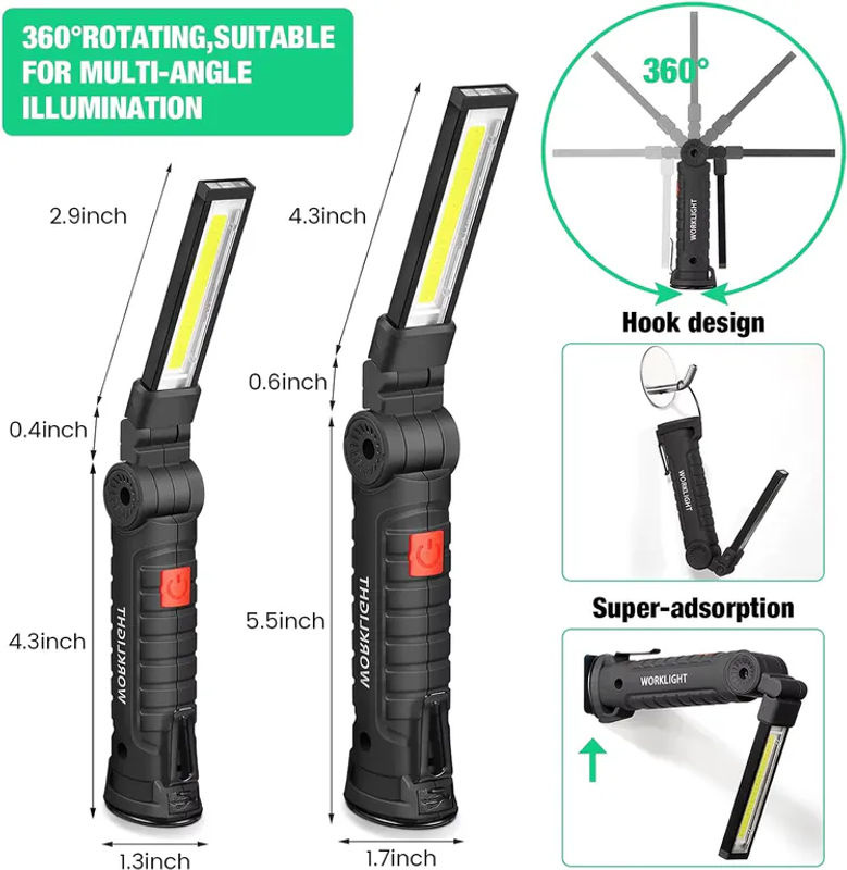 Heinast COB LED Arbeitsleuchte Schwarz, dimmbar, wiederaufladbar mit Magnethaken und Powerbank-Funktion - Bild 6
