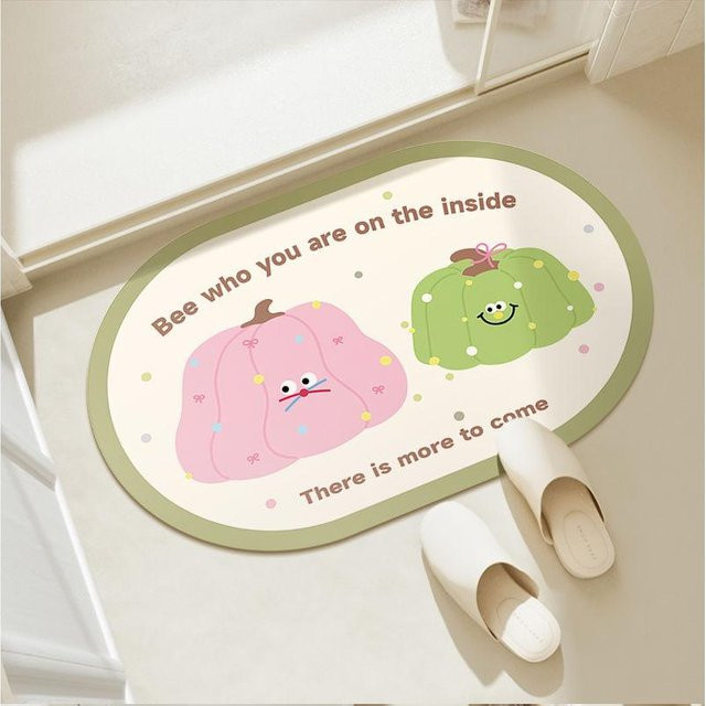 Saugfähige Badezimmer-Bodenmatte mit Kürbis-Design, rutschfest und weich, Farbe: Grün, B/T: 60 x 40 cm - Bild 1