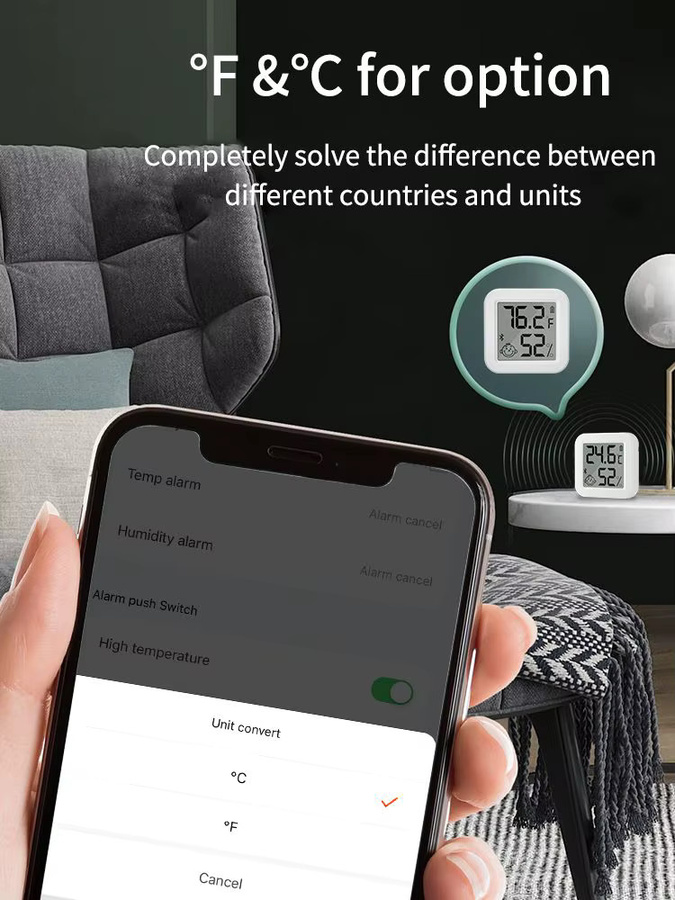 ONENUO Tuya Bluetooth Temperatur- und Feuchtigkeitssensor mit LCD-Display und App-Steuerung, Weiß - Bild 4