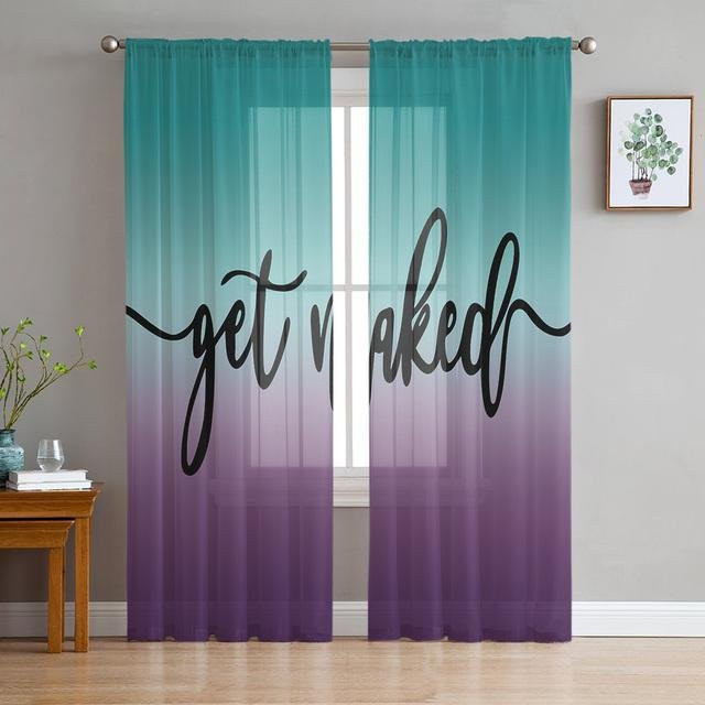 Transparente Tüll-Fenstervorhänge von A Family Of Home Textiles in Cyan Türkis Lila Farbverlauf, Breite: 135 cm, Höhe: 183 cm - Bild 1