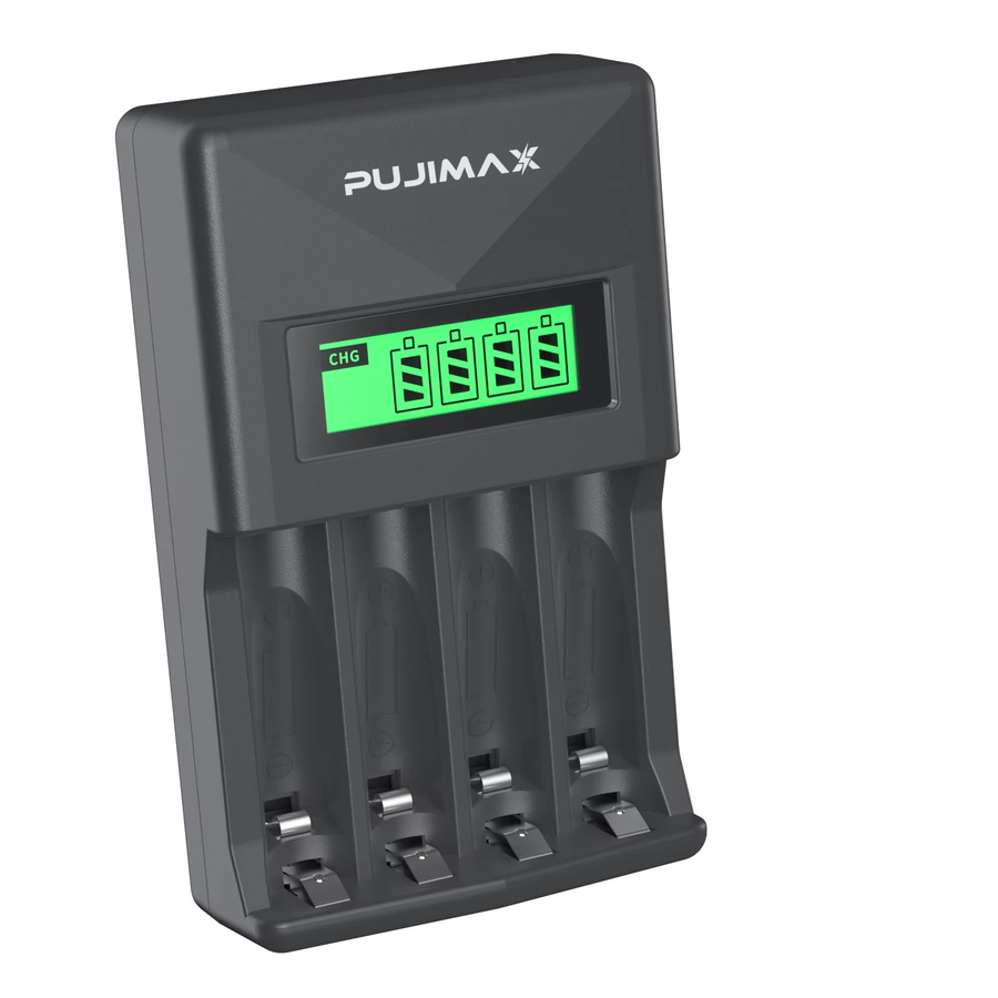PUJIAMX AA/AAA Ladegerät mit LCD-Display und USB-C Anschluss in Schwarz - Bild 2