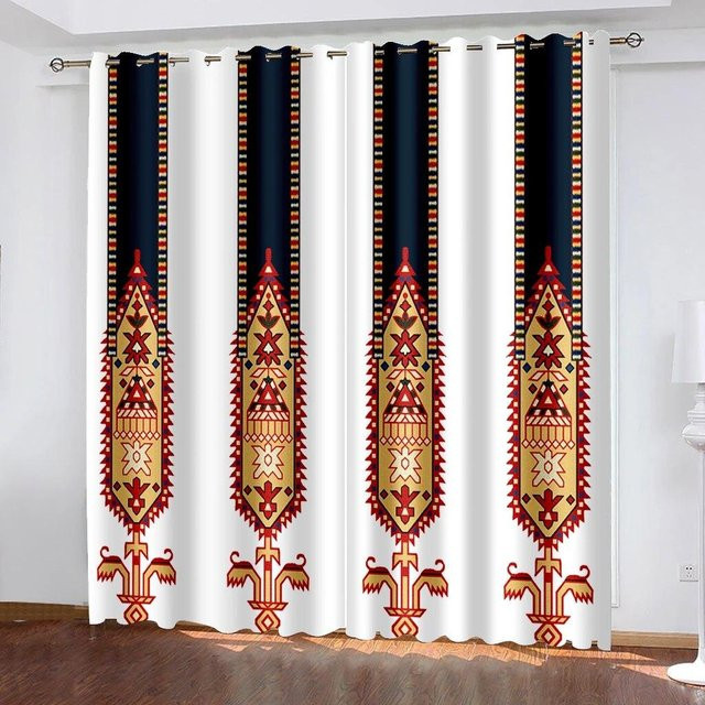 A Family Of Home Textiles Vorhang mit traditionellem äthiopischem Muster in Weiß, 2er-Set, semi-transparent, UV-beständig, B: 50 cm, H: 130 cm - Bild 1