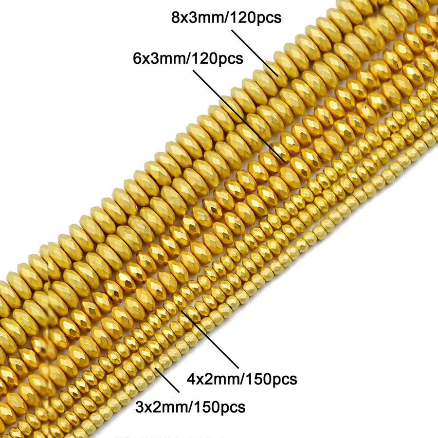JHNBY Naturstein-Abstandshalter, Hämatit, goldfarben, 3/4/6/8 mm - Bild 2