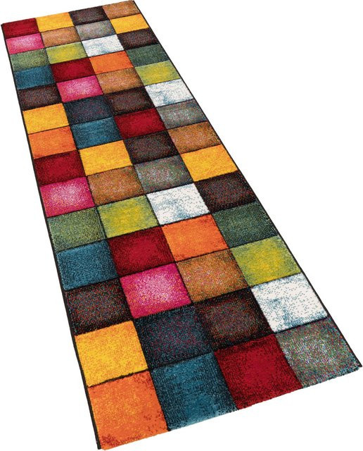 Moderner Samara Teppich mit Karomuster und Hoch-Tief-Effekt, mehrfarbig, B: 80 cm, L: 300 cm - Bild 1