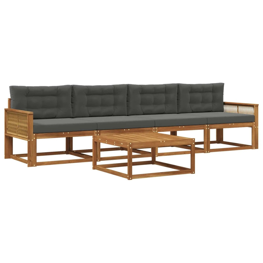 vidaXL Outdoor-Sofagarnitur aus Akazienholz mit Kissen in Anthrazit und Natur - Bild 2
