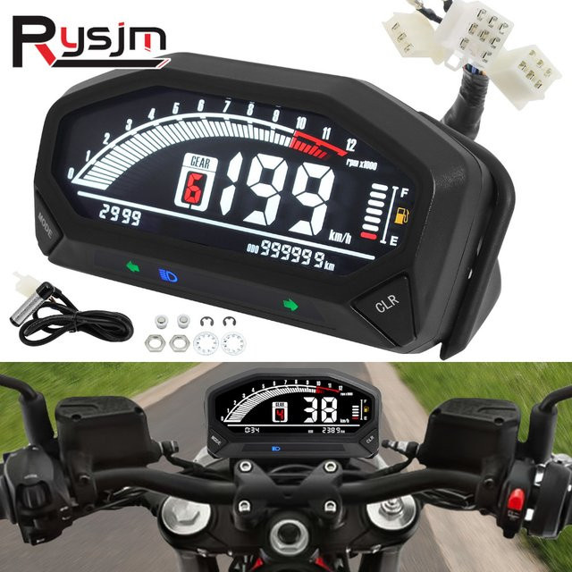 RYSJM Digitaler Motorrad Tachometer mit LED LCD Display und Hintergrundbeleuchtung in Schwarz für 1, 2 oder 4 Zylinder - Bild 1