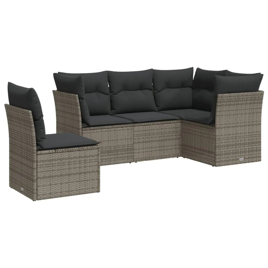 vidaXL 5-tlg. Garten-Sofagarnitur in L-Form aus grauem Poly-Rattan mit Sitzkissen und Stauraum - Bild 2