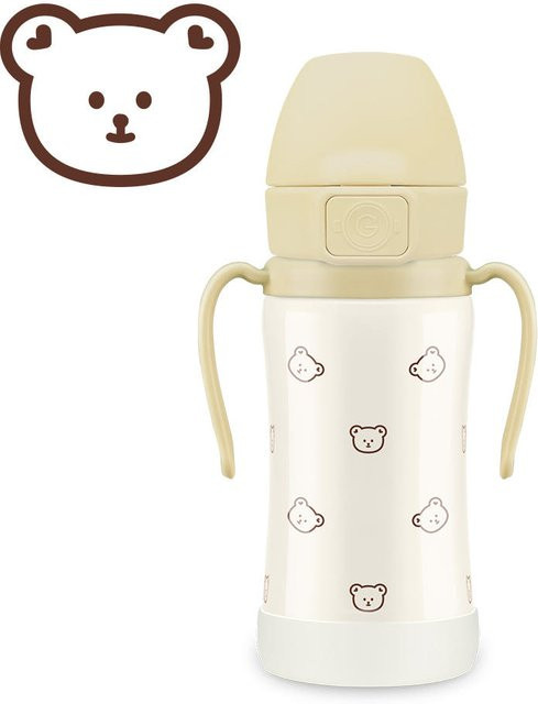 Grosmimi One-Touch Edelstahl-Trinkbecher mit Strohhalm, Beige-Gelb, 300 ml - Bild 1