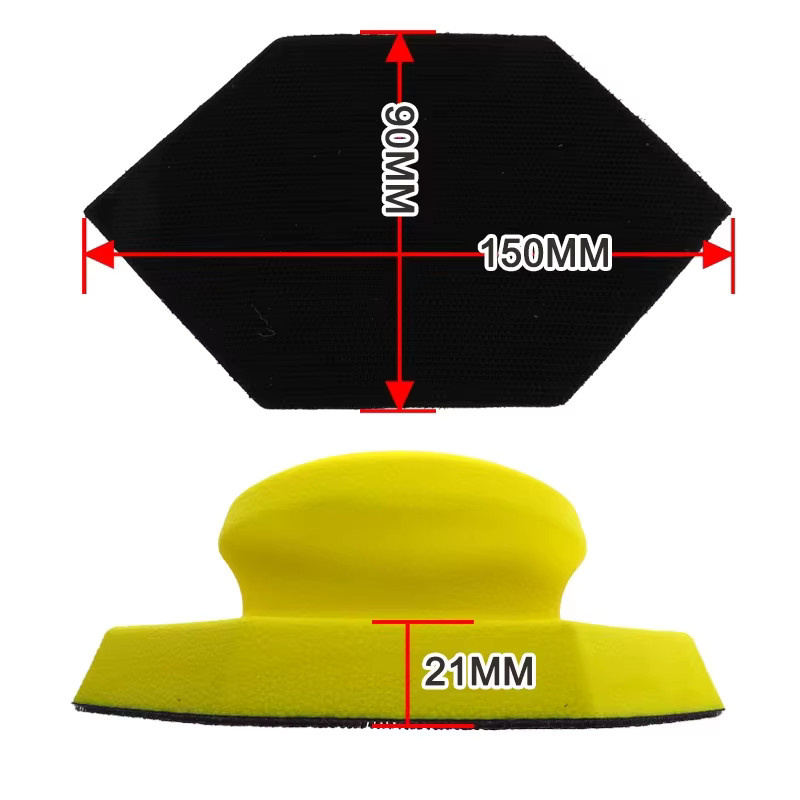 Manueller Handgummi-Schleifblock aus PU-Schaum in Gelb, Schleifscheibenhalter zum Polieren von Holzmöbeln, B/H: 150 x 90 mm - Bild 2