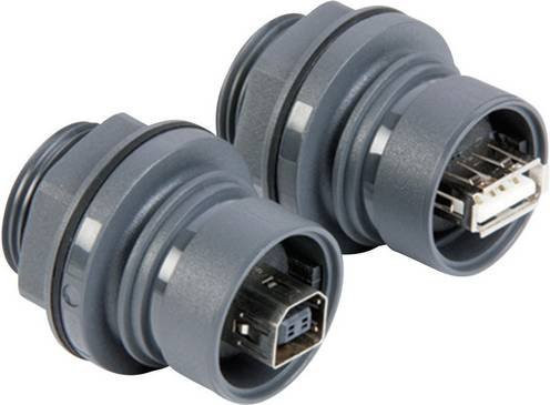 Bulgin USB-Einbaubuchse PXP6042/B in Grau mit Typ B Vorderseite und Typ A Rückseite - Bild 1