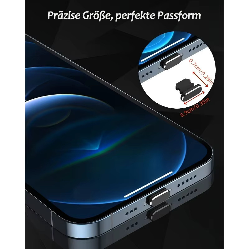 Staubstecker-Set für iPhone 14 und iPad mit Aufbewahrungsbox aus Metall und Silikon in Schwarz - Bild 2