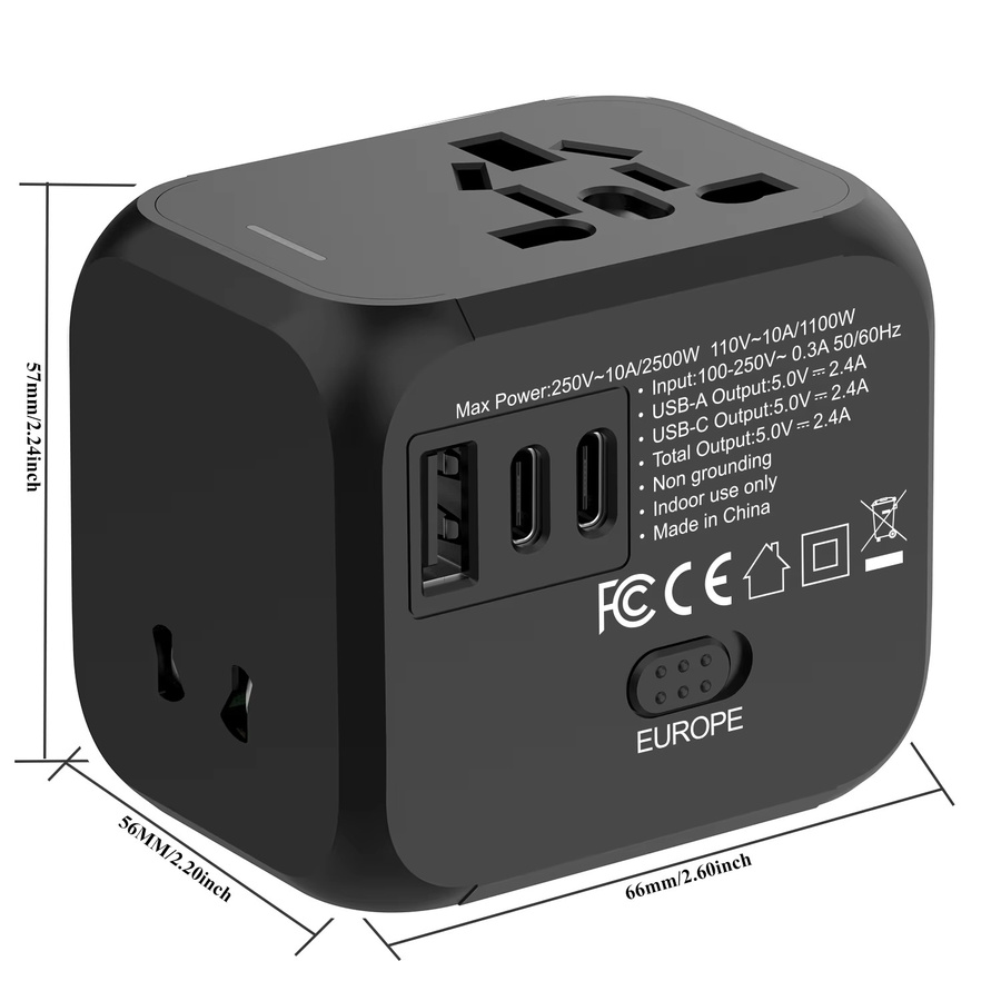 HKLAMIN Universeller Reiseadapter All-in-One mit USB-C und USB-A Anschlüssen für über 200 Länder - Bild 3