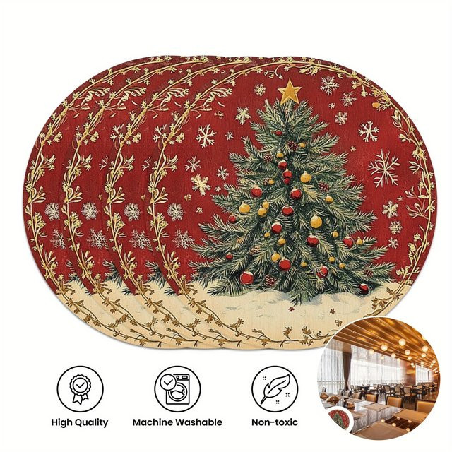 VIKAMA 4-teiliges Weihnachtsbaum-Tischset mit bunten Lichtern zur Tischdekoration für dein Zuhause und Weihnachtsfeiern - Bild 1