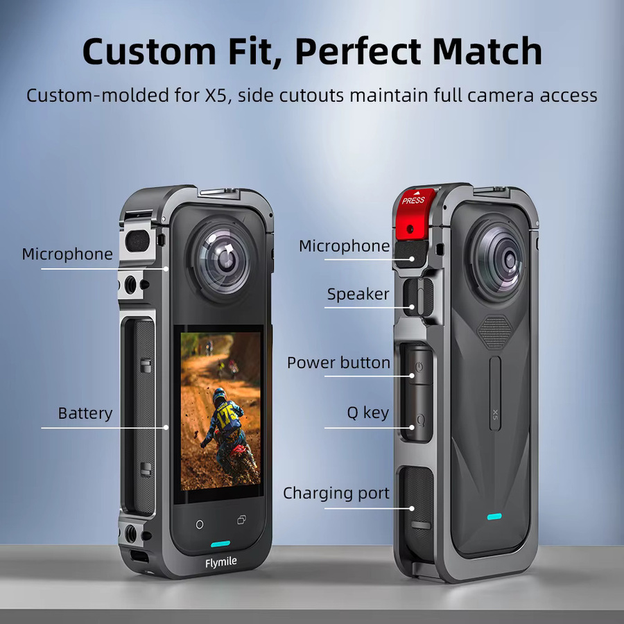 Flymile Metallrahmen für Insta360 X5 Kamera mit Silikon-Objektivdeckel als schützender Metallkäfig und Zubehör für Panorama-Action-Kameras - Bild 5