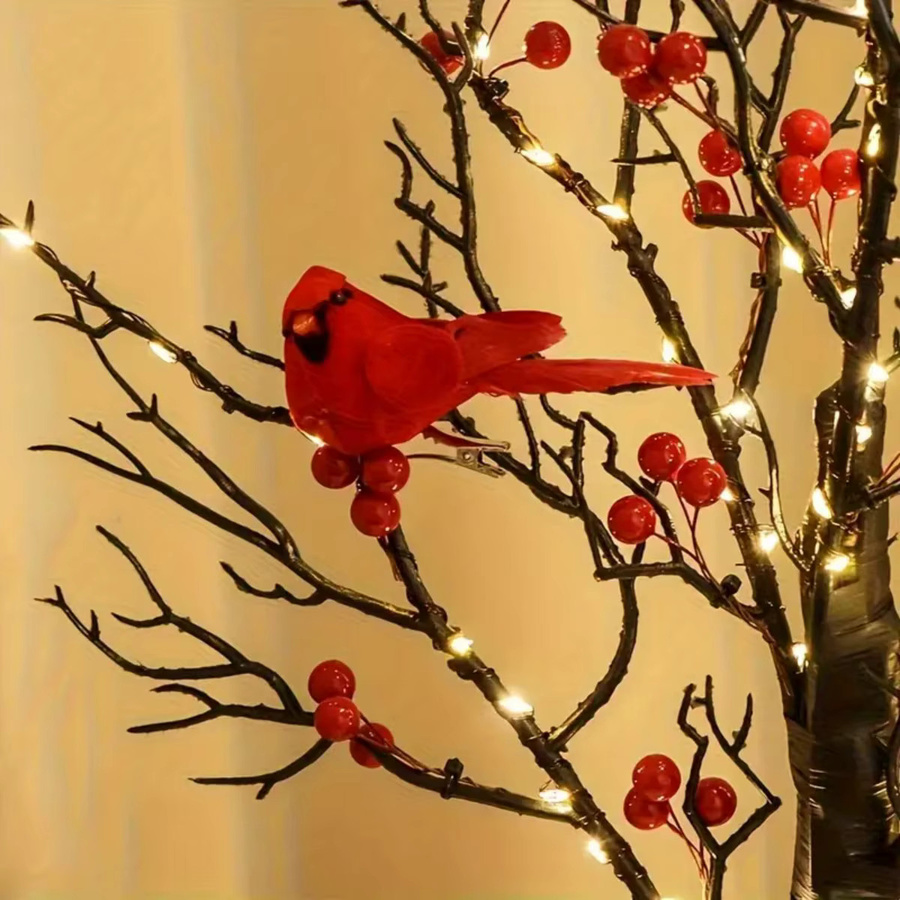 Peach Forest Dekorative LED Birke in Schwarz mit 60 warmweißen LEDs und roten Vögeln als Akzentlampe für Innenräume - Bild 4