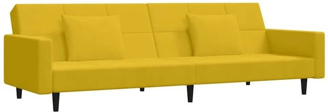 vidaXL Schlafsofa 2-Sitzer Click-Clack mit 2 Kissen, Gelb, Samt und Holzrahmen - Bild 1