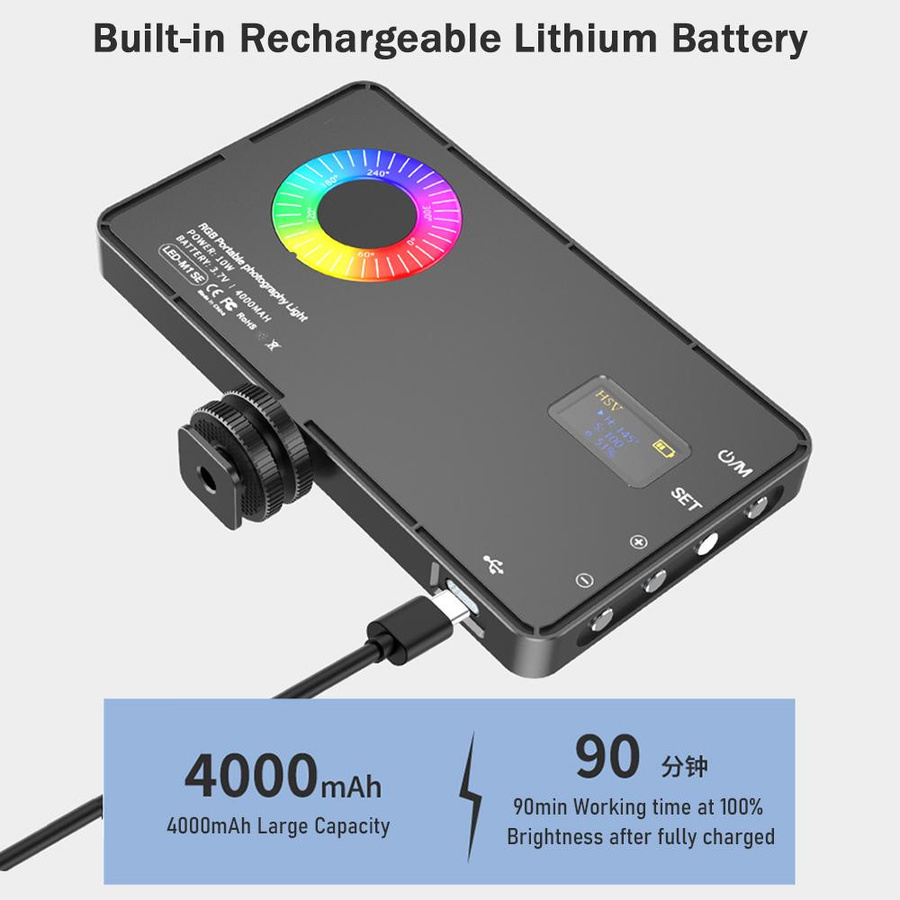 Andoer Tragbares RGB-Videolicht LED-Fülllichtpanel mit 12 Lichteffekten, dimmbar, 3000 K bis 8500 K, CRI97+, schwarz - Bild 2