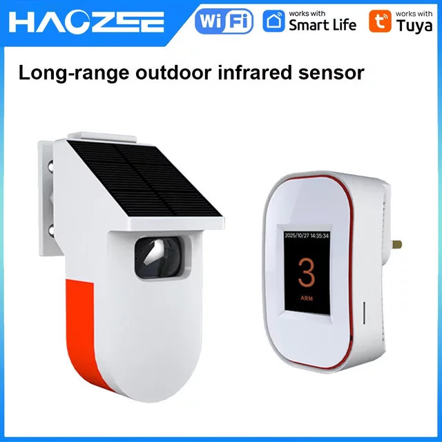 HAOZEE Tuya Wifi PIR Bewegungsmelder mit Solarbetrieb und Sirene für Außenbereich, Farbe: Weiß - Bild 1