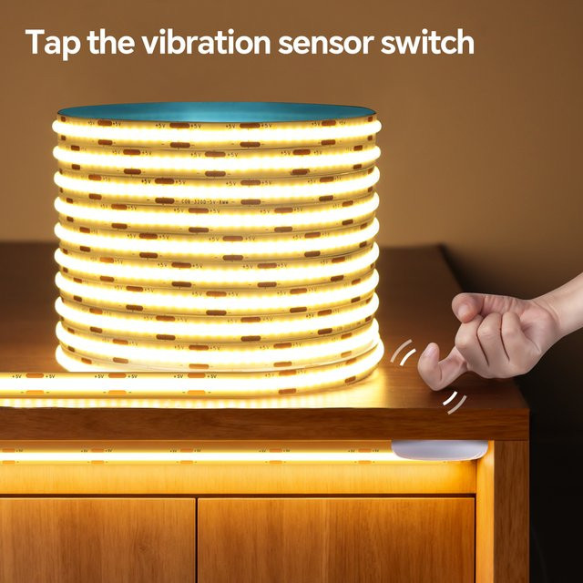 CHNAITEKE USB LED COB-Band Lampe in Warmweiß mit Vibrationsinduktionsschalter für Schreibtisch, Schrank oder Spiegel - Bild 1