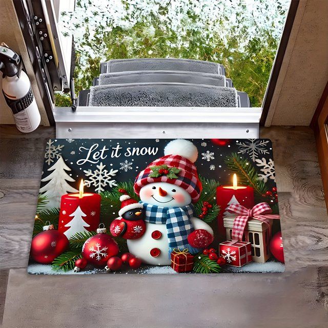 VIKAMA Rutschfeste Bodenmatte mit Schneemann-Muster für den Eingangsbereich und die Eingangstür als Weihnachtsdekoration - Bild 1