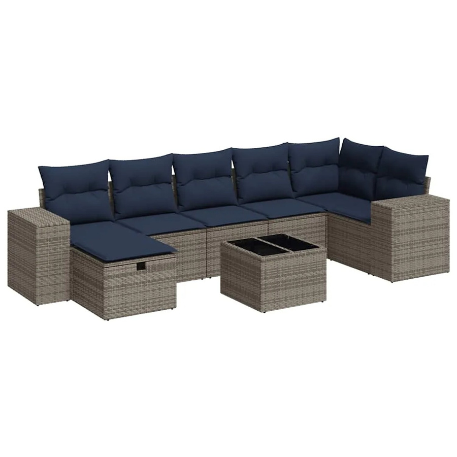 vidaXL 8-teilige Garten-Sofagarnitur in L-Form aus grauem Poly-Rattan mit Kissen und pulverbeschichtetem Stahlgestell - Bild 2