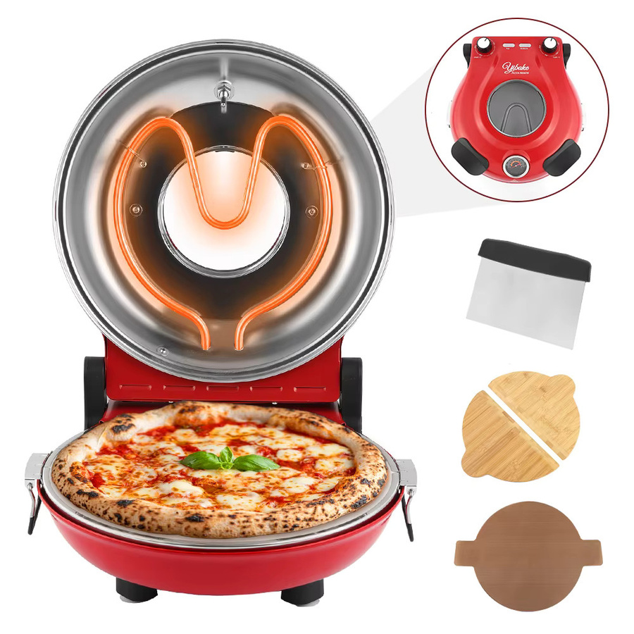 YIBAKE 12-Zoll Elektro-Pizzaofen in Rot mit Keramiksteinen für den Innenbereich, bis zu 420 °C - Bild 2