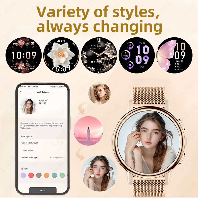 LIGE Smartwatch für Damen mit 1,26 Zoll Display, IP68 wasserdicht, Bluetooth-Anruf und Gesundheitsmonitor in Lila/Gold - Bild 3