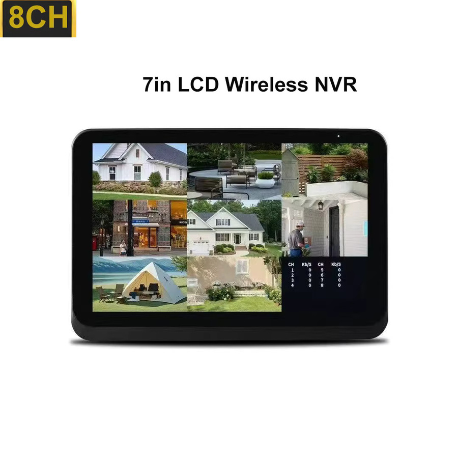 Uzoom 8CH NVR Drahtloses Sicherheitssystem mit 7-Zoll-Bildschirm, Wifi Solarkameras und H.265 Videoüberwachung in Schwarz - Bild 2