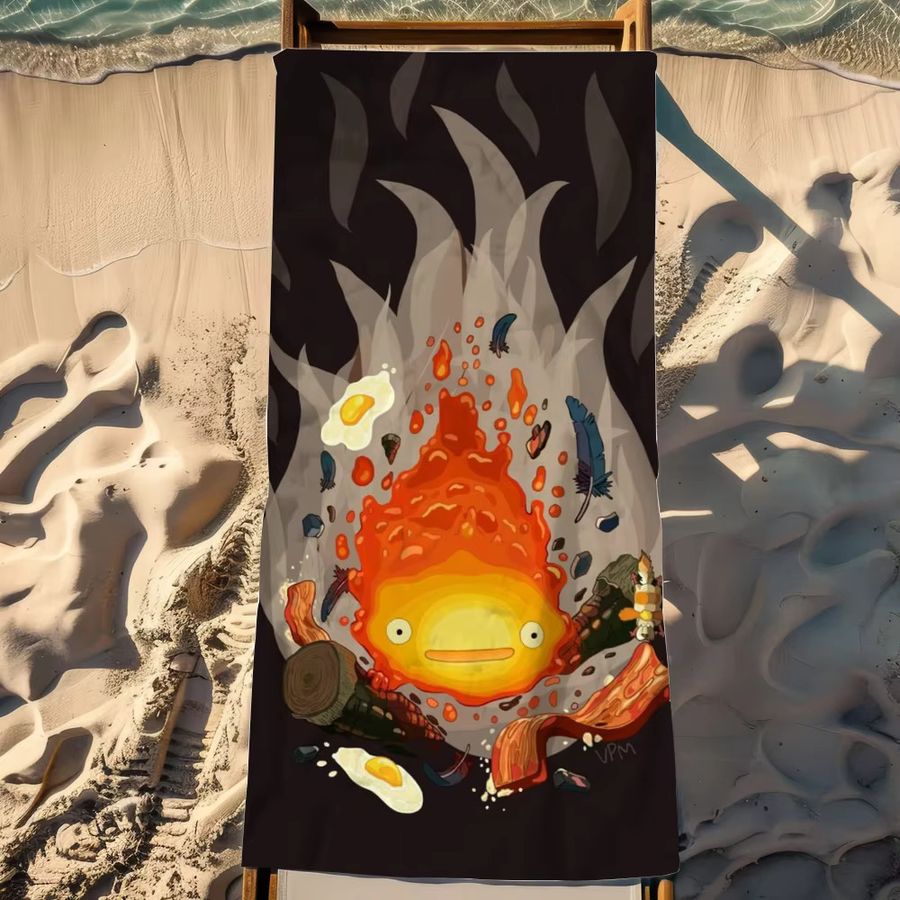 Potdemiel Flanell-Strandtuch Anime Calcifer in Multicolor, schnell trocknendes Handtuch für Strand, Pool und Sport - Bild 3