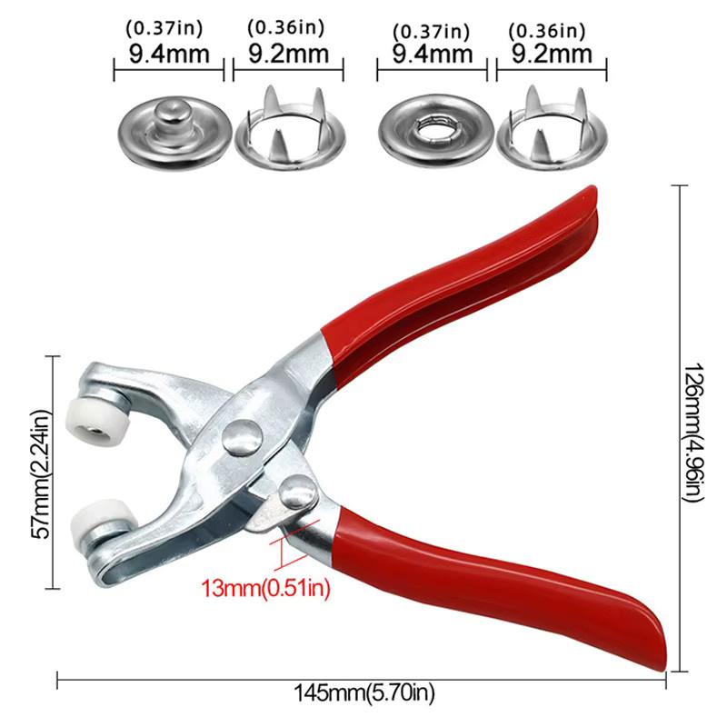 AXE SHAN Metall Druckknopf Set mit 100 Stück Fünf-zinken Button-Installation Zange für DIY Näharbeiten in Silber - Bild 4