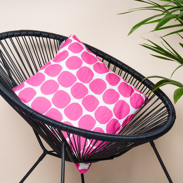 Rundes Kissen von BLUME2000 in Pink und Weiß mit gepunktetem Design, Durchmesser: 42 cm - Bild 1