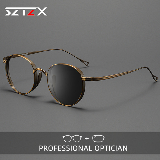 SZTZX Lesebrille, Halbrand, Titan, rund, braun, Unisex - Bild 1
