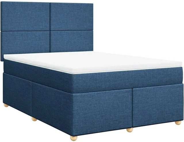 vidaXL Boxspringbett Hybrid mit Matratze Blau und Weiß, B/T/H: 140 x 190 cm - Bild 1