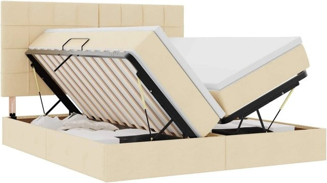 vidaXL Aufbewahrungsbett mit Matratze in Creme und Beige aus Kunstleder, B/T: 180 x 200 cm - Bild 1