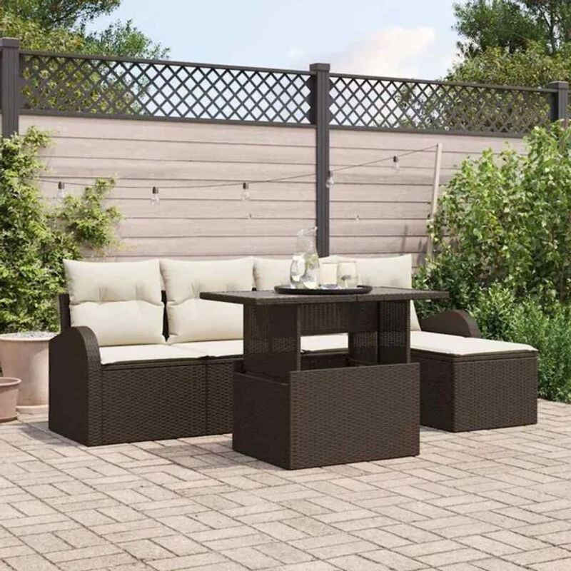 Vidaxl Garten-Sofa-Set aus Poly-Rattan mit Kissen und Stauraum in Braun, 6-teilig - Bild 1