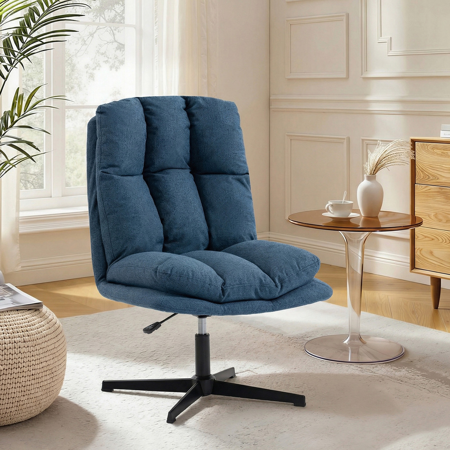 HOMCOM Loungesessel Aosom, drehbarer Relax-Sessel mit 360 Grad Drehung und Höhenverstellung, moderner Sessel mit Leinenbezug und Metallgestell, Dunkelblau - Bild 2