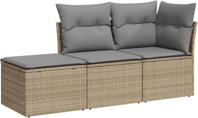 vidaXL 3-tlg Garten-Sofagarnitur aus Poly Rattan in L-Form mit Kissen, Beige/Grau - Bild 1