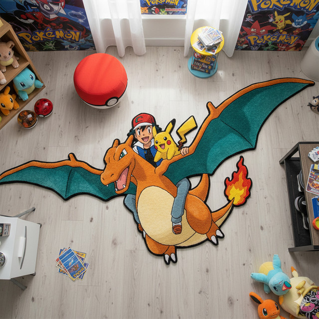 Bandai Pokemon Anime Teppich mit Charizard und Pikachu in Multicolour für das Kinderzimmer oder Gaming-Zimmer - Bild 1
