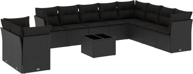 vidaXL 11-tlg Garten-Sofagarnitur in U-Form aus Poly-Rattan mit Kissen und Stauraum, Schwarz - Bild 1