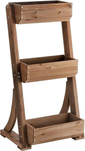 tectake Vertikalbeet Flora aus lackiertem Tannenholz in Braun mit 3 Etagen und Pflanzvlies, B/T/H: 60 x 49 x 140 cm - Bild 2
