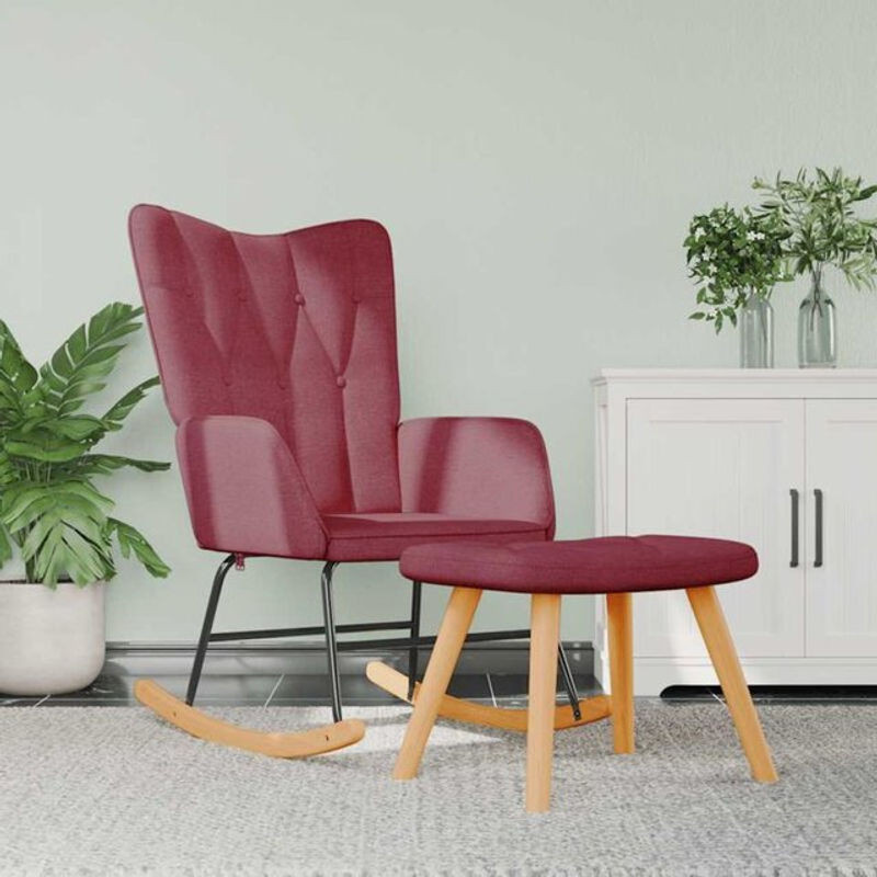 vidaxl Schaukelstuhl mit Hocker Les Tendances in Weinrot aus Stoff und Massivholz - Bild 1