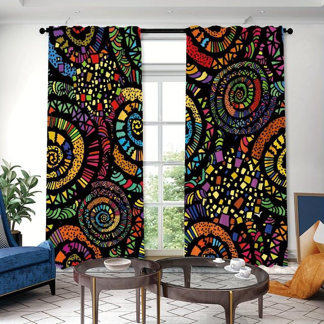 2er-Set Yiran Furniture Vorhänge im Tribal Vintage Ethno-Stil, halbtransparent, Multicolour, B: 60 cm, H: 50 cm - Bild 1