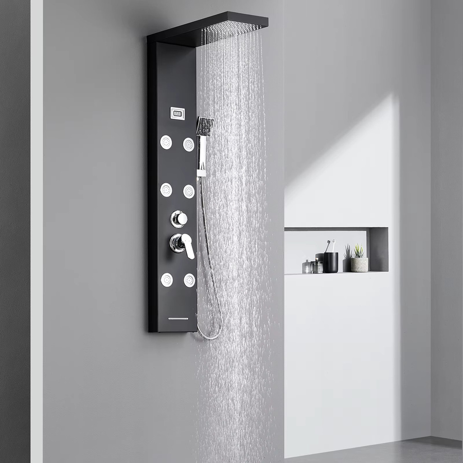 CECIPA max Duschsäule aus Edelstahl 304 in Matt Schwarz mit Display, Regenduschkopf, Wasserfall und Handbrause für 4-Funktions-Hydromassage - Bild 4