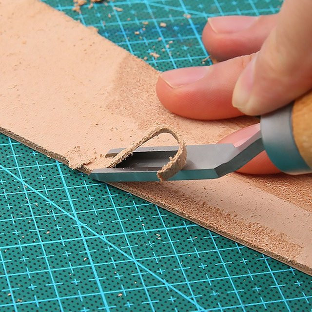 Edelstahl Lederkanten-Becher-Trimm Werkzeug mit Holzgriff in Silber für DIY Bastelarbeiten - Bild 1