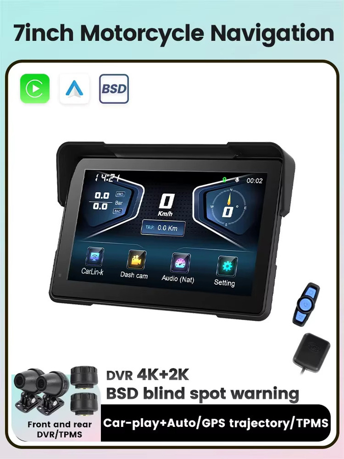 NAVIFANS Tragbarer 7 Zoll Motorrad Navigationsbildschirm mit kabellosem CarPlay und Android Auto, Schwarz, inklusive GPS und DVR Option - Bild 5