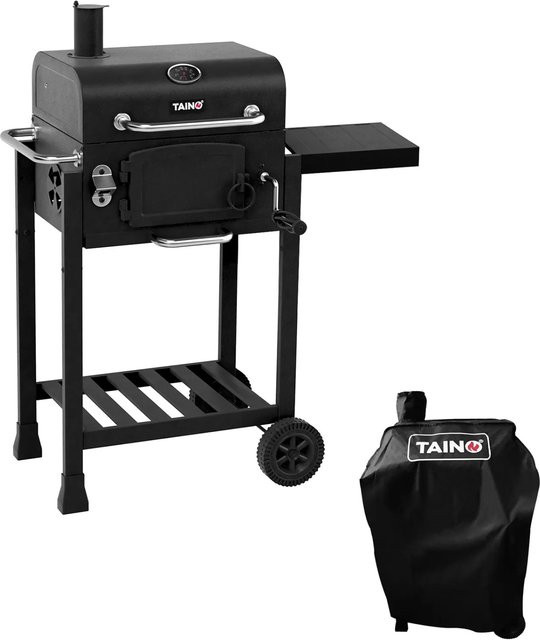 Taino Hero Holzkohlegrill Set als Smoker und Grillwagen in Schwarz mit Thermometer, Warming Rack und Abdeckung - Bild 1