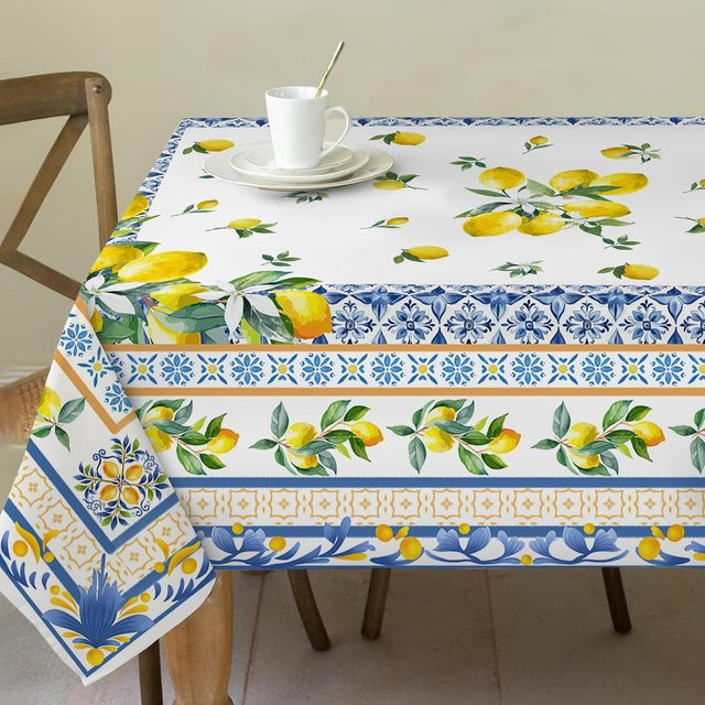 Wasserdichte Tischdecke Italienischer Sommer Zitrone in Weiß, Rechteckig, B/T: 100 x 160 cm - Bild 1